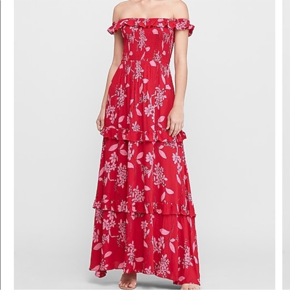 Express red & pink maxi dress